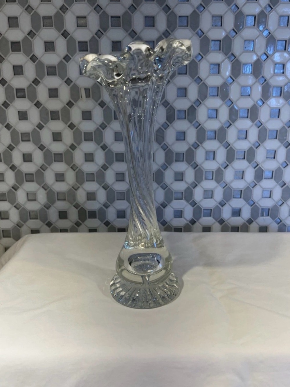 Vintage 8" Fingered Jack In The Pulpit Clear Lemon Glass Vase Controlled Bubble